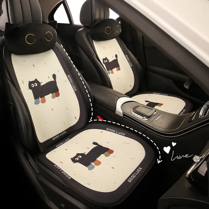 可愛い黒猫デザインの車用シートカバー【防滑・フロント用・半包タイプ・後部座席対応】