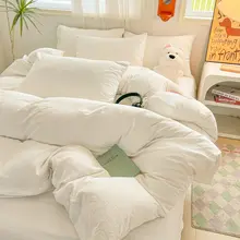 白色ホテル用水洗いコットン4点セット【学生用ベッドシーツ・掛け布団カバー・ピローケース】
