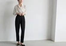 女性用ハイウエストスリムフィットスーツパンツ【通勤・職業・面接向け・九分丈】（セットアップ対応）