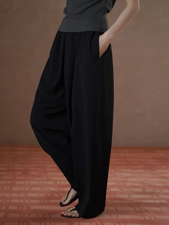 通勤や日常に最適！高腰ワイドレッグパンツ【極上の柔らかさ・ルーズフィット・ウエストゴム】
（セットアップ対応）