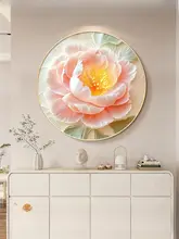 牡丹の円形壁掛けアート【クリーム色・高級感・リビング・寝室用】