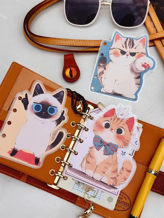 猫デザインの5孔分隔ページ【活用手帳用・手作り・プラスチック封入】