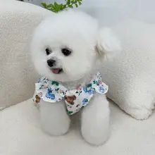夏用 ペット用ワンピース【クマ柄・フリル袖・ボタン付き・テディベア・猫用】
