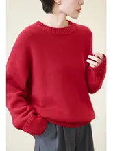 極上の柔らかさで快適！全羊毛 赤色ラウンドネックセーター【ゆったりデザイン・秋冬用】（セットアップ対応）