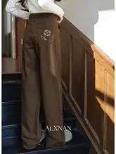 デニムパンツ レディース ワイド ストレート ヴィンテージ ブラウン カジュアル 秋