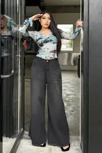美式レトロデザインのフリンジデニムパンツ【高腰・フィット・女性用・秋冬】