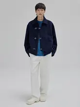 レトロ風 コーデュロイ風 ダブルブレスト ショートジャケット【肩のデザイン・フラットカラー】