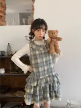 sinsingirl ヴィンテージ風ドールカラーチェック連衣裙【ラウンドネック・フリルレイヤー・背中開き】