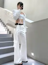 ホワイトワイドレッグカーゴパンツ【大きなポケット・スリムフィット・春夏用】
