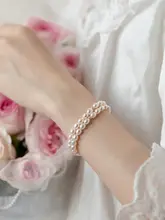 14Kゴールドコーティング 天然パールエラスティックブレスレット【シンプル・ユニセックス・レトロデザイン】