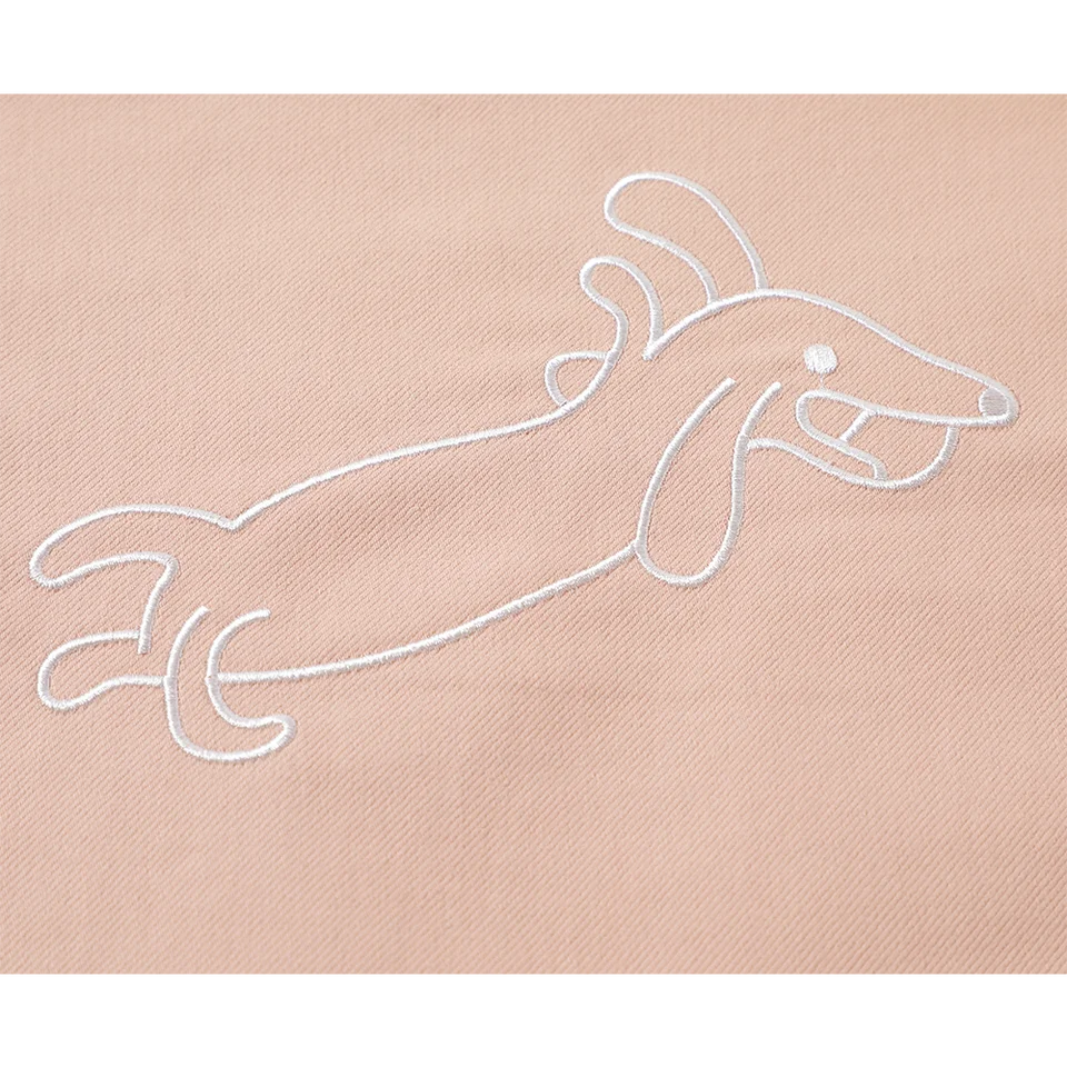 犬刺繍デザインのデニムパンツ【春用・ハイウエスト・ワイドレッグ・カジュアル】