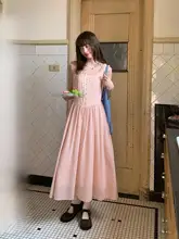 チェック柄レトロデザインのフリル付きキャミソールワンピース【フィット・夏用・中丈】