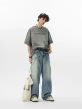 ユニークカラー のアメリカンスタイルのウォッシュドコットンTシャツ【おしゃれなグラデーションプリント・ゆったりフィット・短袖】