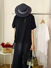 Tシャツ レディース 半袖 ラウンドネック アシンメトリー 裾スリット レースヘム ミディアム丈