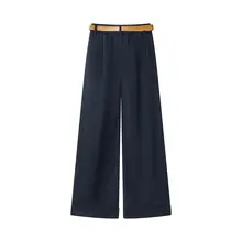 カジュアルパンツ レディース ウォッシュドコットン ハイウエスト ストレート ワイド シンプル きれいめ 着痩せ 着回し 春「XinmonLee」