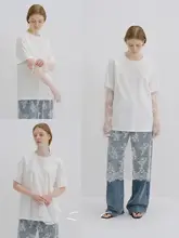 脱着可能なレース袖付きラウンドネックTシャツ【ツイル素材・両面シルク感】
