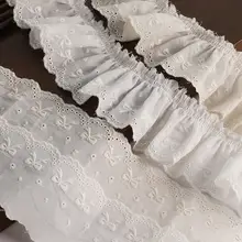 手作りDIYレース刺繍トリム用布【コットン・フリルデザイン・ドール衣装装飾用】