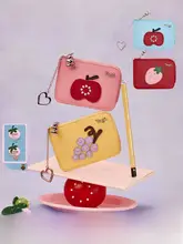 カードケース 小銭入れ レザー フルーツ柄 バイカラー メタルバックル ラインストーン 「Tagi.」