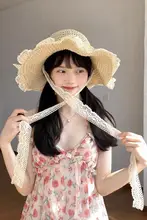 リネン編みの夏用レースデザインハット【紫外線対策・ビーチ用】