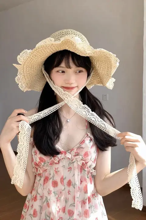 リネン編みの夏用レースデザインハット【紫外線対策・ビーチ用】