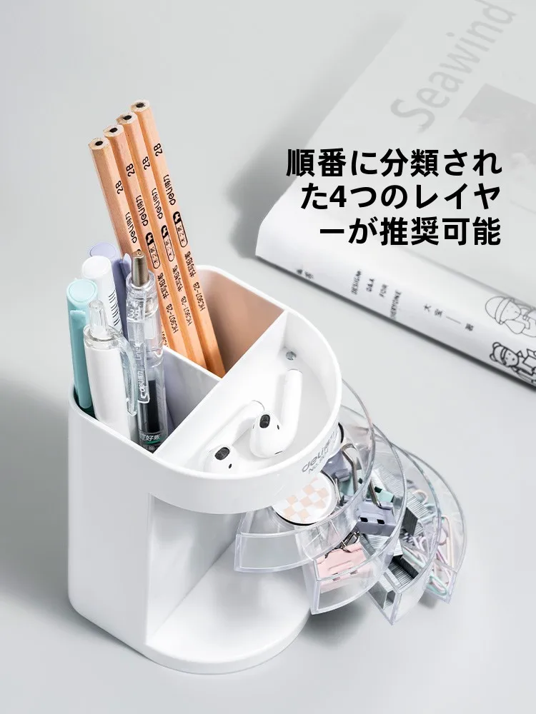 Deli多機能ペン立て：オフィスで効率的にデスク収納を実現する4段分格設計