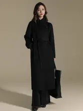 高級感あふれるダブルフェイスカシミヤコート【立襟・ウエストベルト・ロング丈・秋冬用】