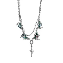 NFF デザインのダブルレイヤー星型宝石ネックレス【メンズ・個性的・ロックチェーンスタイル】