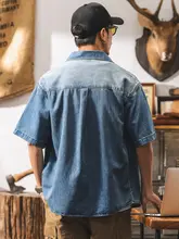 リネン調デニムシャツ【メンズ・夏用・ゆったりシルエット・半袖・アメリカンヴィンテージスタイル】