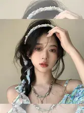 パールリボン付きヘアバンド【編み込みスタイル・女性用・圧迫感なし】