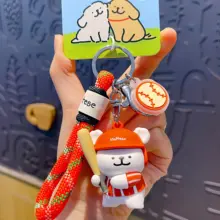 ラインデザインの小犬キーリング【かわいい・バッグや車に最適】