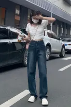 ヴィンテージスタイルのハイウエストワイドレッグデニムパンツ【梨型体型対応・小柄向け】