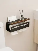 胡桃木製 浴室用トイレットペーパーボックス【穴あけ不要・洗面台用収納】