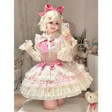 可愛らしいピンクのロリータドレス【長袖・JSK・プリンセススタイル・日常用】（セットアップ対応）