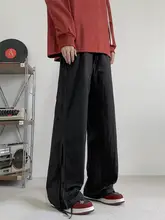 グレー速乾ワイドパンツ【メンズ・カジュアル・ドローストリング・ジッパーデザイン】