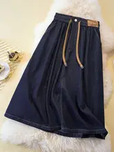 デニムハイウエストAラインスカート【夏用・薄手・体型カバー】（セットアップ対応）