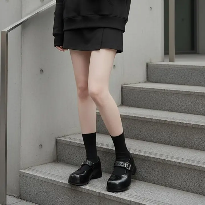 春季用 フレンチスタイルのマリジェンシューズ【内増高・粗いヒール・レトロデザイン・浅口】