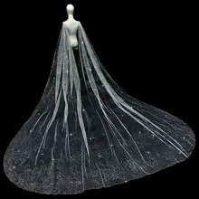 華やかな花嫁用ウェディングベール【細かいラメ・金色スプレー・ロングトレイン・肩付き・高級感あるデザイン】
