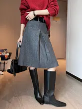 グレーのプリーツウールスカート【高腰・冬用・バリエーション豊か】（セットアップ対応）
