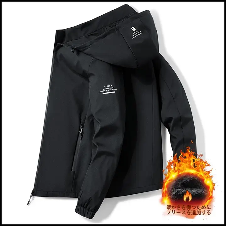 秋冬用 メンズ ブラック フード付きジャケット【防風・カジュアル・アウター】