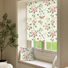 山茶花デザインの窓用プライバシーカーテン【穴あけ不要・半カーテン】