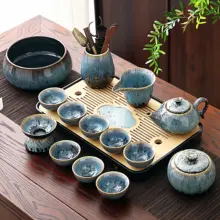 高級感ある窯変功夫茶具セット【陶器製・茶壺・蓋碗・茶杯・小茶盤・家庭用・オフィス用】