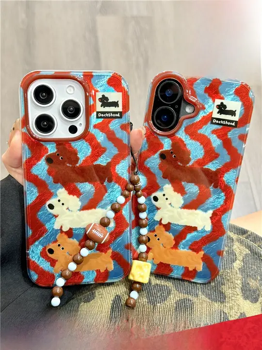 ウィンセントの波形ストライプダックスフンドブレスレット【iPhone用・極上の柔らかさ・2層シリコンケース・防落特性】