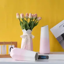 北欧風のグラデーションピンク陶器花瓶【モダンデザイン・インテリア装飾用】