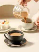 カフェラテアート用 陶器製エスプレッソカップ【ヴィンテージ風・オシャレデザイン・プレート付き】