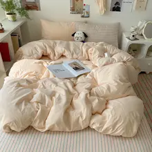 全棉水洗ストライプ4点セット【肌触り良好・ベッドカバー・シーツ・マットレスカバー】