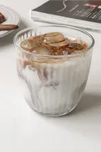 レトロストライプアイスラテカップ【ガラス製・カプチーノ用・ミルク・ジュース対応】