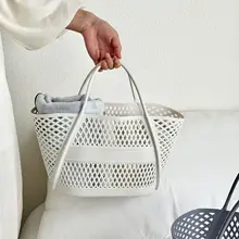 水切り機能付き 浴室用収納バスケット【持ち手付き・サイズ:大・買い物用】