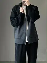 重厚感ある二色使いのジップカーディガン【肩落ちデザイン・カジュアルニット】