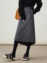 冬用 プリーツデザインの厚手キルティングスカート【女性用・フィット・保温性あり】