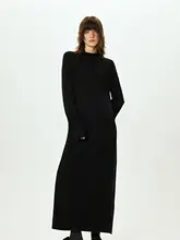 秋冬用 高級羊毛極簡ロングニットワンピース【ハイネック・スリット袖口・ラウンドネック】